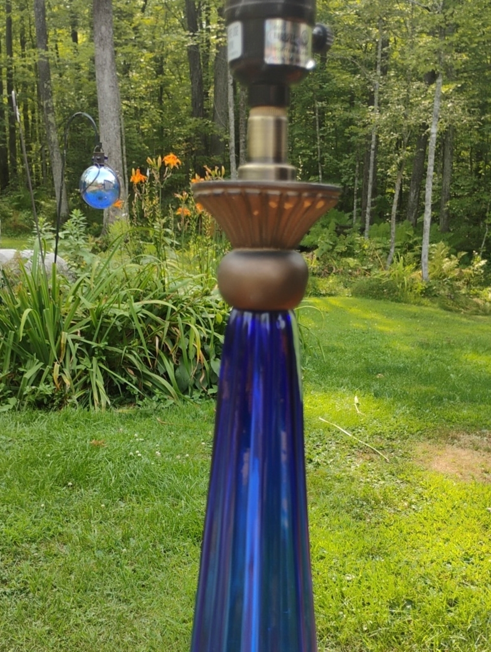 Vintage Desk Lamp Cobalt Blue Glass Crystal Table Lamp - Picture 2 of 16